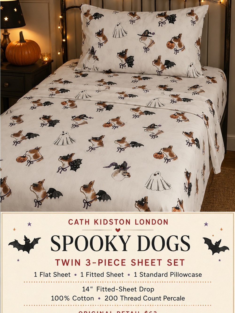 Cath Kidston Cream Spooky Dogs Halloween Sheet Set